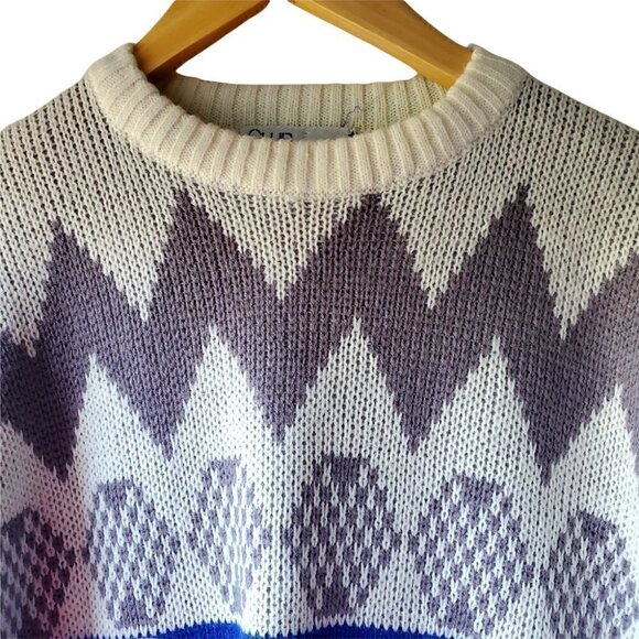 VINTAGE Weekend Aztec White Fleece Retro Coastal Sweater. Size Large - Picture 6 of 7